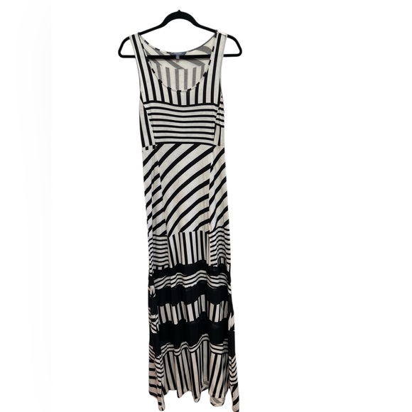 Peter Som Black White Stripe Midi Dress Mixed Print Sleeveless XS Nautical - Picture 2 of 7
